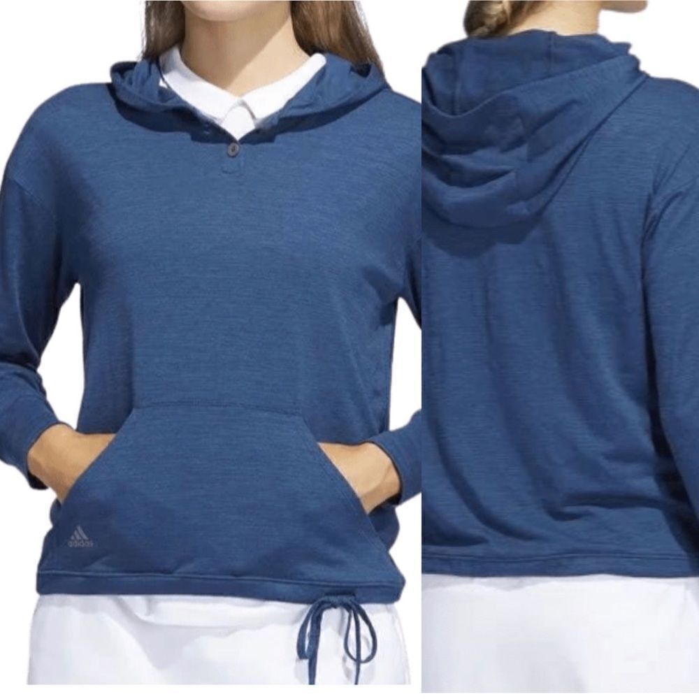 Adidas Woman’s Essentials Slub 1/4 Button blue lightweight Hoodie -XL NWT
